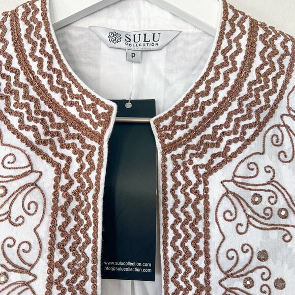 Sulu Collection White and Brown Embroidered Jacket Small NWT - Picture 3 of 6